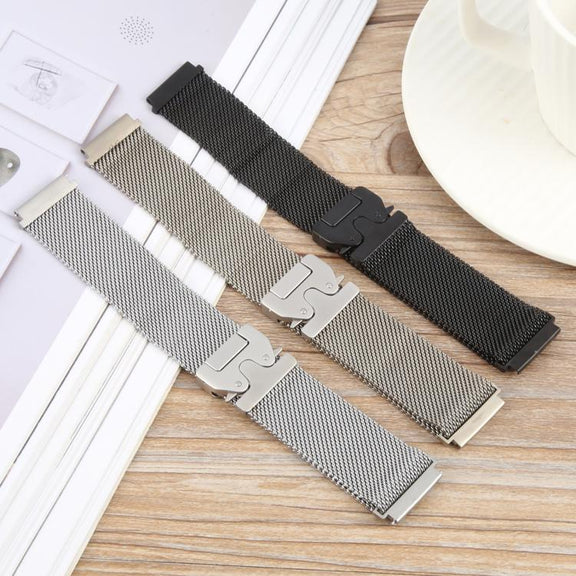 22mm Parachute Buckle Milanese Metal Steel Mesh Watch Band(Silver)