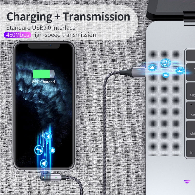 FXCL-WYA0G 2.4A USB to 8 Pin 180 Degree Rotating Elbow Charging Cable, Length:2m(Grey)