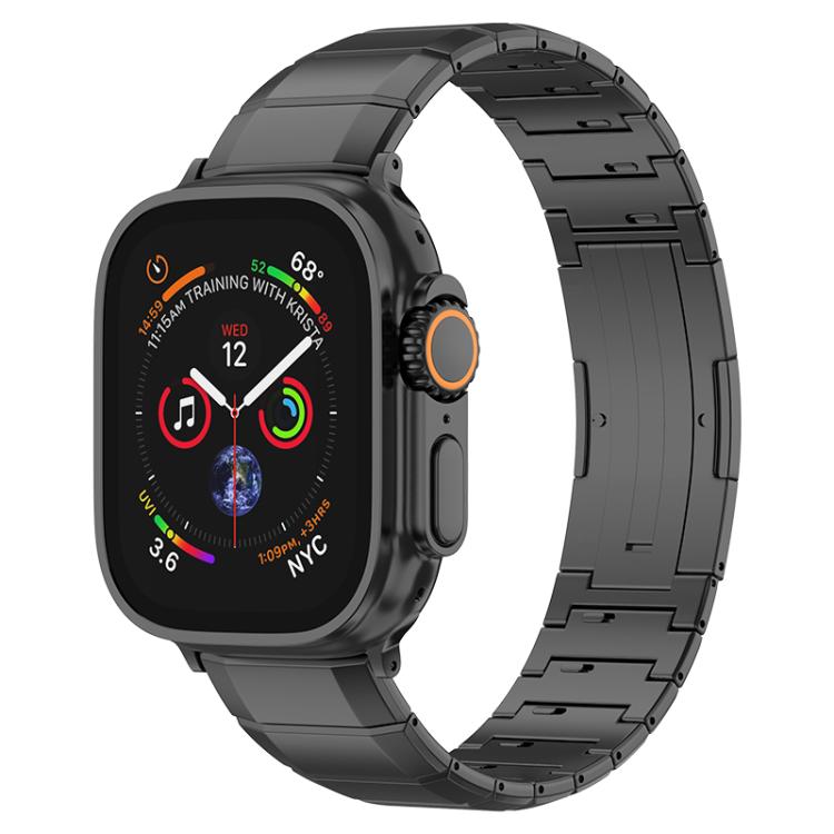 For Apple Watch 46mm / 49mm / 45mm / 44mm One-Bead Pure Titanium Buckle Watch Band(Black)