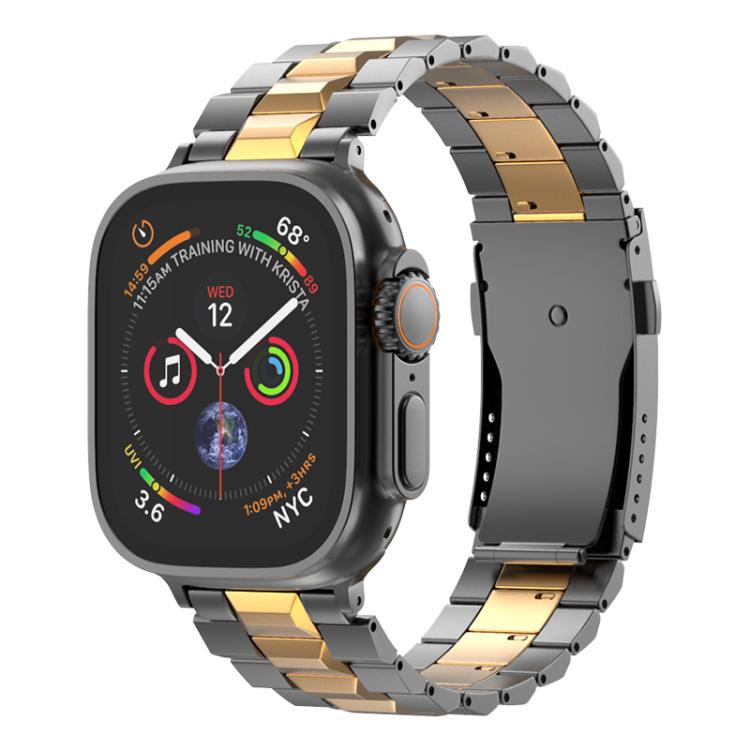 For Apple Watch 46mm / 49mm / 45mm / 44mm T-shaped Turtle Buckle Detachable Titanium Watch Band(Grey Gold)