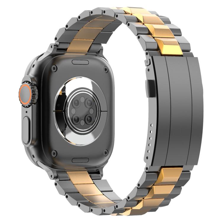 For Apple Watch 46mm / 49mm / 45mm / 44mm T-shaped Turtle Buckle Detachable Titanium Watch Band(Grey Gold)