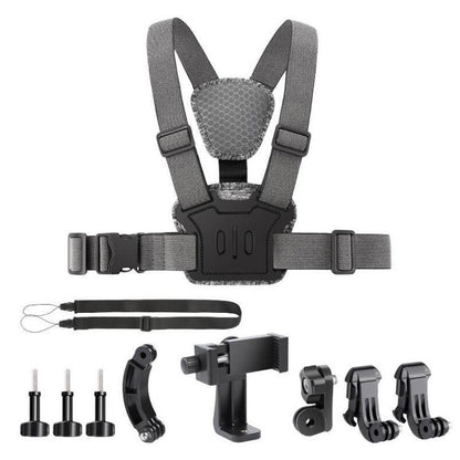 10 in 1 360 Phone Clamp Quick Release Body Mount Belt Chest Strap with Mount & Screw(Grey) - free shipping - PMC Jewellery - Order now!
