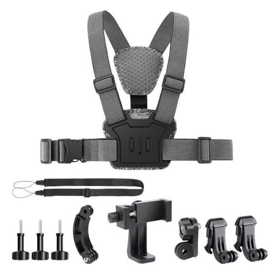 10 in 1 360 Phone Clamp Quick Release Body Mount Belt Chest Strap with Mount & Screw(Grey) - free shipping - PMC Jewellery - Order now!