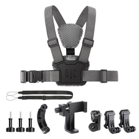 10 in 1 360 Phone Clamp Quick Release Body Mount Belt Chest Strap with Mount & Screw(Grey)