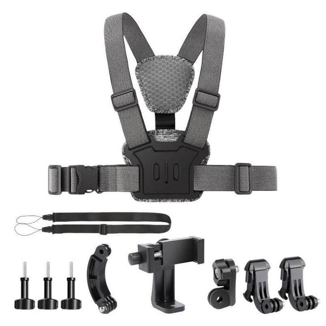 10 in 1 360 Phone Clamp Quick Release Body Mount Belt Chest Strap with Mount & Screw(Grey)