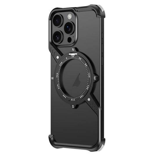 For iPhone 16 Pro S Shaped 360 Holder Airbag Frameless MagSafe Metal Phone Case(Black) - free shipping - PMC Jewellery - Order now!