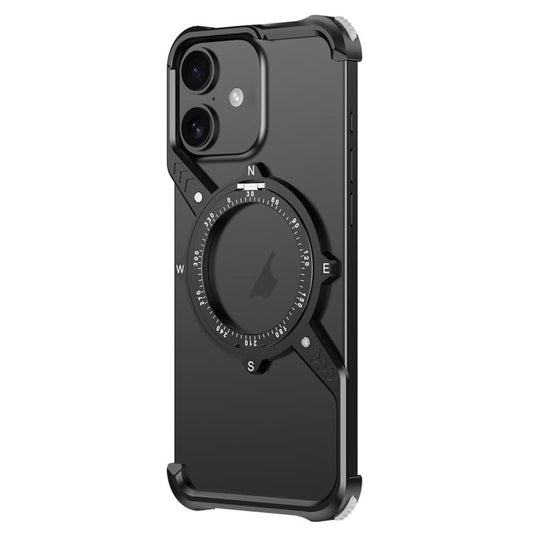 For iPhone 16 Plus S Shaped 360 Holder Airbag Frameless MagSafe Metal Phone Case(Black) - free shipping - PMC Jewellery - Order now!