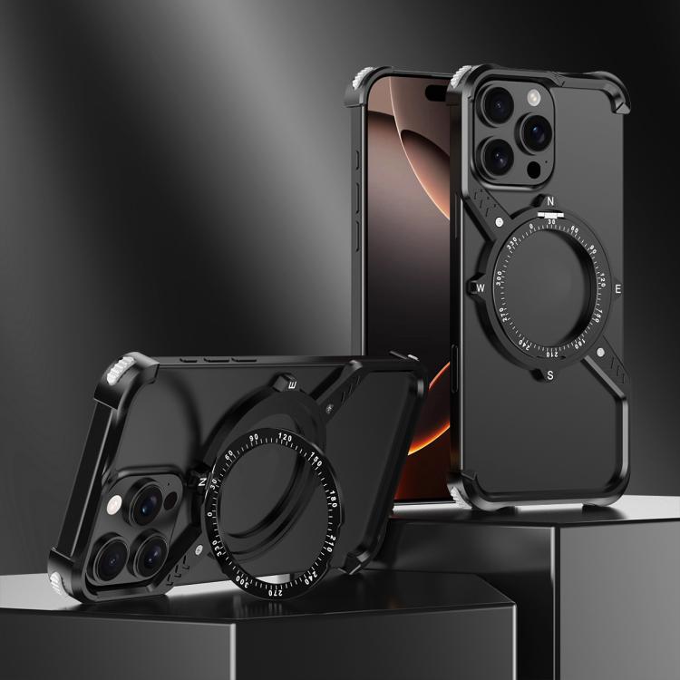 For iPhone 16 Plus S Shaped 360 Holder Airbag Frameless MagSafe Metal Phone Case(Black) - free shipping - PMC TechLife - Order now!