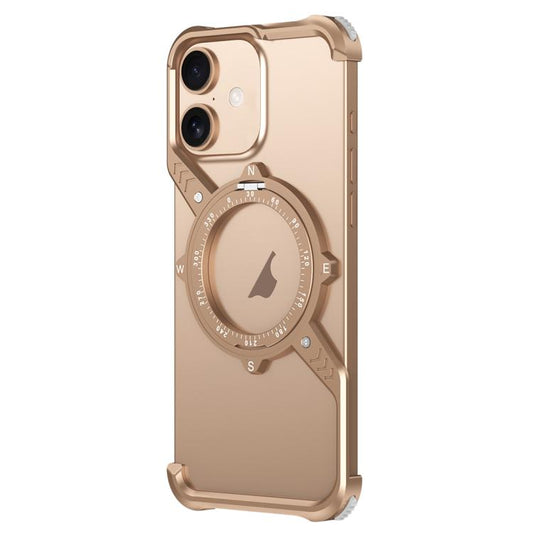 For iPhone 16 Plus S Shaped 360 Holder Airbag Frameless MagSafe Metal Phone Case(Desert Gold) - free shipping - PMC Jewellery - Order now!