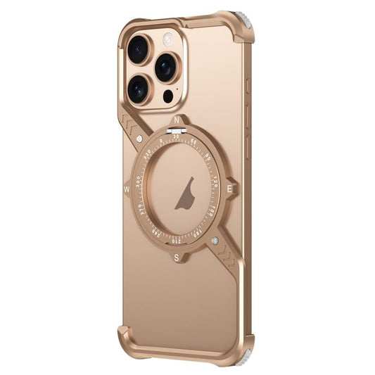 For iPhone 15 Pro Max S Shaped 360 Holder Airbag Frameless MagSafe Metal Phone Case(Desert Gold) - free shipping - PMC Jewellery - Order now!