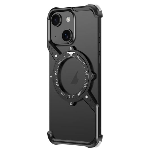 For iPhone 15 S Shaped 360 Holder Airbag Frameless MagSafe Metal Phone Case(Black) - free shipping - PMC Jewellery - Order now!