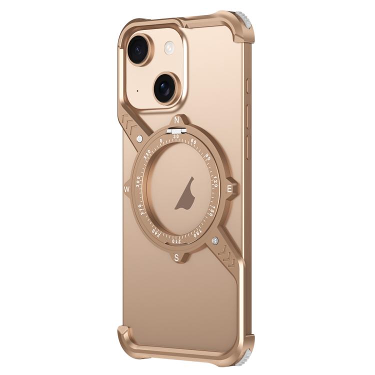 For iPhone 15 S Shaped 360 Holder Airbag Frameless MagSafe Metal Phone Case(Desert Gold) - free shipping - PMC Jewellery - Order now!