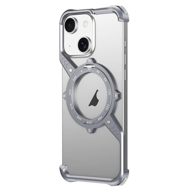 For iPhone 15 S Shaped 360 Holder Airbag Frameless MagSafe Metal Phone Case(Space Gray) - free shipping - PMC Jewellery - Order now!
