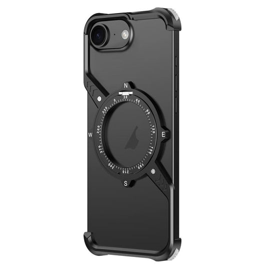 For iPhone 16e S Shaped 360 Holder Airbag Frameless MagSafe Metal Phone Case(Black) - free shipping - PMC Jewellery - Order now!