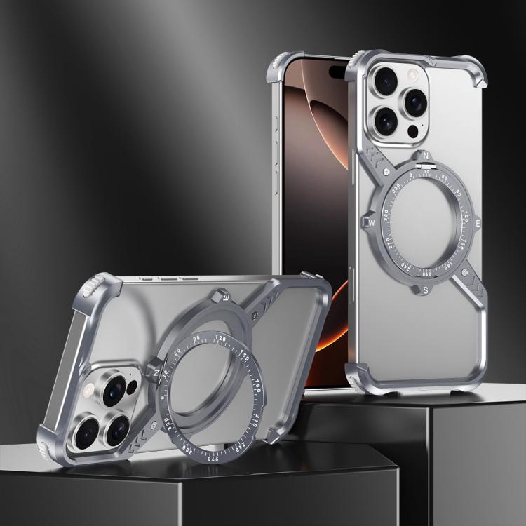 For iPhone 16e S Shaped 360 Holder Airbag Frameless MagSafe Metal Phone Case(Space Gray) - free shipping - PMC Jewellery - Order now!