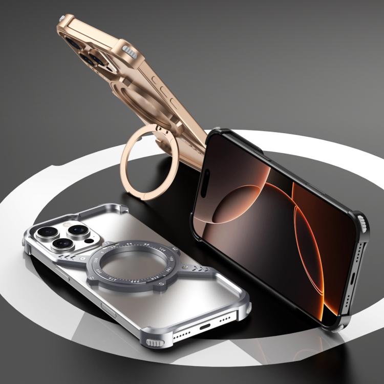 For iPhone 16 S Shaped 360 Holder Airbag Frameless MagSafe Metal Phone Case(Space Gray) - free shipping - PMC TechLife - Order now!