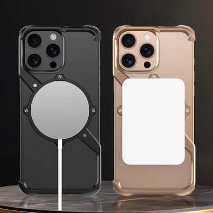 For iPhone 16e S Shaped 360 Holder Airbag Frameless MagSafe Metal Phone Case(Black) - free shipping - PMC Jewellery - Order now!