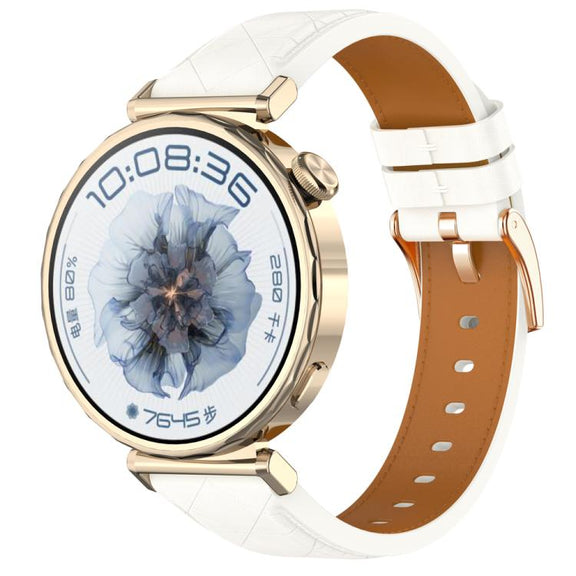 18mm Square Leather Rose Gold Buckle Watch Band(White)