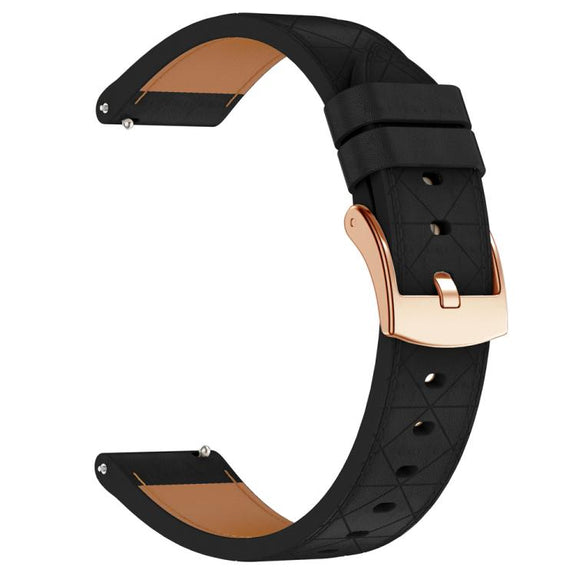20mm Square Leather Rose Gold Buckle Watch Band(Black)