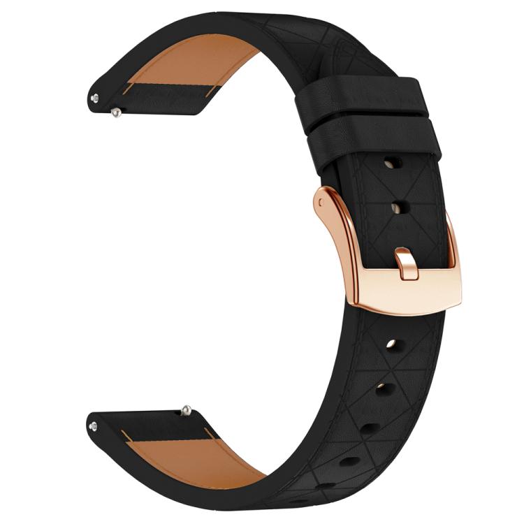 20mm Square Leather Rose Gold Buckle Watch Band(Black)
