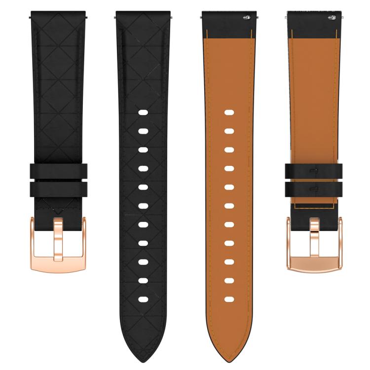 20mm Square Leather Rose Gold Buckle Watch Band(Black)