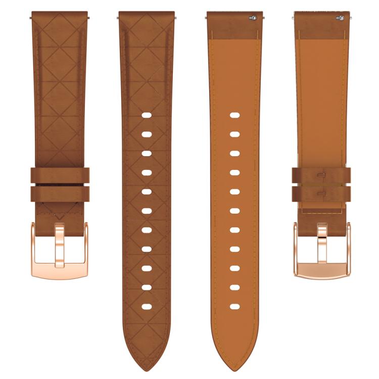 20mm Square Leather Rose Gold Buckle Watch Band(Brown)