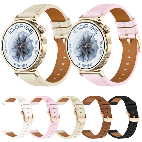20mm Square Leather Rose Gold Buckle Watch Band(Pink)