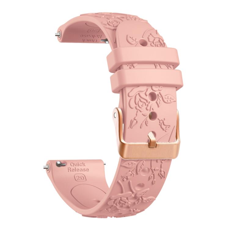 20mm Embossed Rose Gold Buckle Silicone Watch Band(Pink)