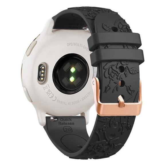 20mm Embossed Rose Gold Buckle Silicone Watch Band(Black)