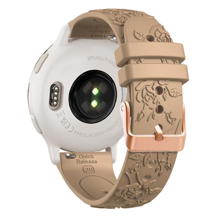 20mm Embossed Rose Gold Buckle Silicone Watch Band(Khaki)