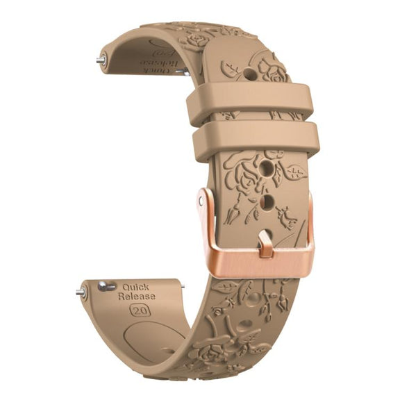 20mm Embossed Rose Gold Buckle Silicone Watch Band(Khaki)