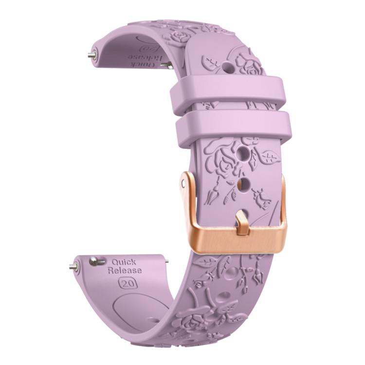 20mm Embossed Rose Gold Buckle Silicone Watch Band(Light Purple)