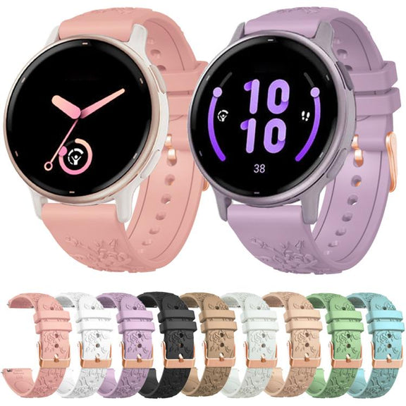 20mm Embossed Rose Gold Buckle Silicone Watch Band(White)