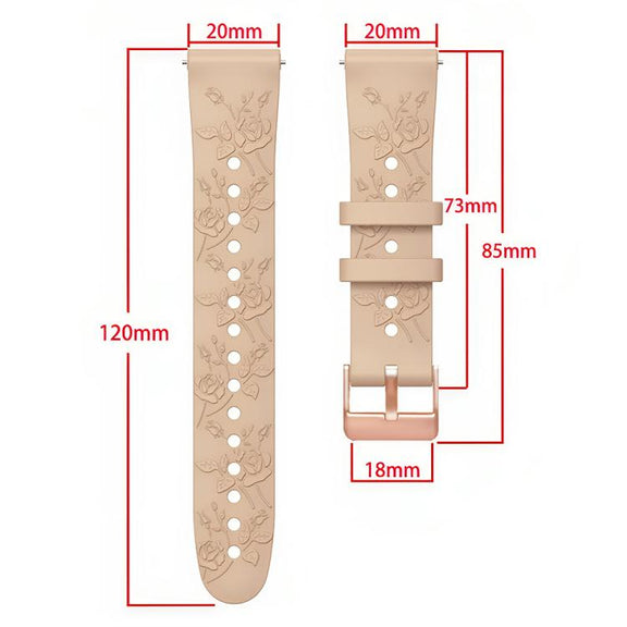 20mm Embossed Rose Gold Buckle Silicone Watch Band(White)