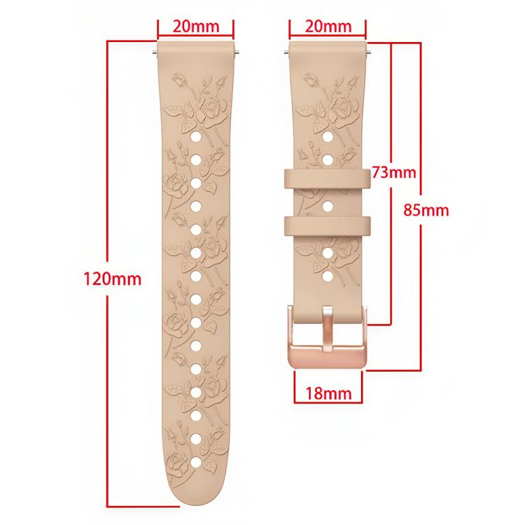 20mm Embossed Rose Gold Buckle Silicone Watch Band(White)