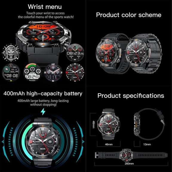 AK61 BT Call Smart Watch, Support Blood Pressure / Heart Rate / Sports Wellness Tracking Fitness Tracker(Black Steel)