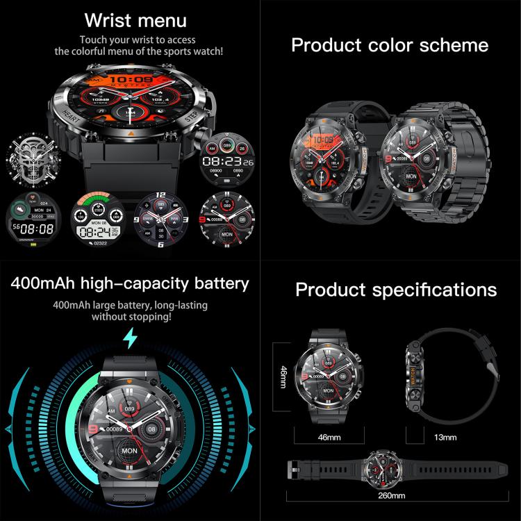 AK61 BT Call Smart Watch, Support Blood Pressure / Heart Rate / Sports Wellness Tracking Fitness Tracker(Black Steel)