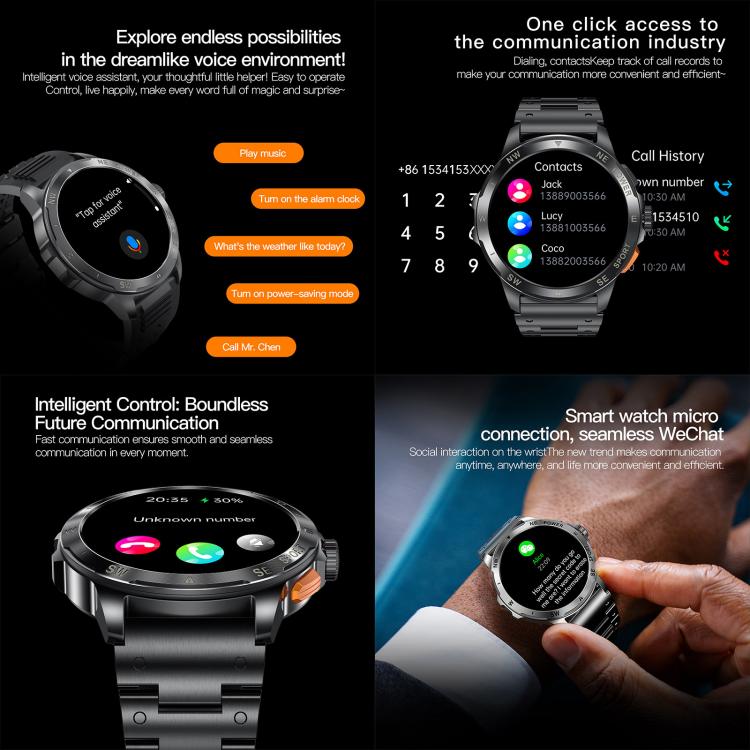 AK77 BT Call Smart Watch, Support Blood Oxygen / Blood Pressure / Heart Rate / Sports Wellness Tracking Fitness Tracker(Silver Steel)
