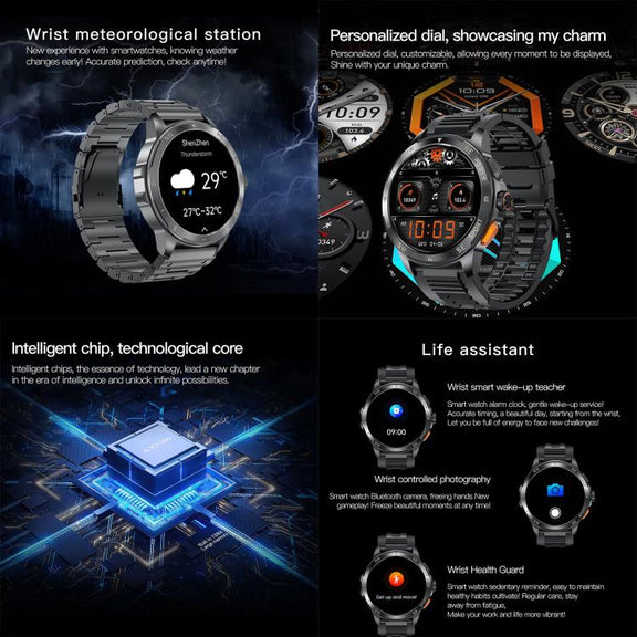 AK77 BT Call Smart Watch, Support Blood Oxygen / Blood Pressure / Heart Rate / Sports Wellness Tracking Fitness Tracker(Silver Steel)