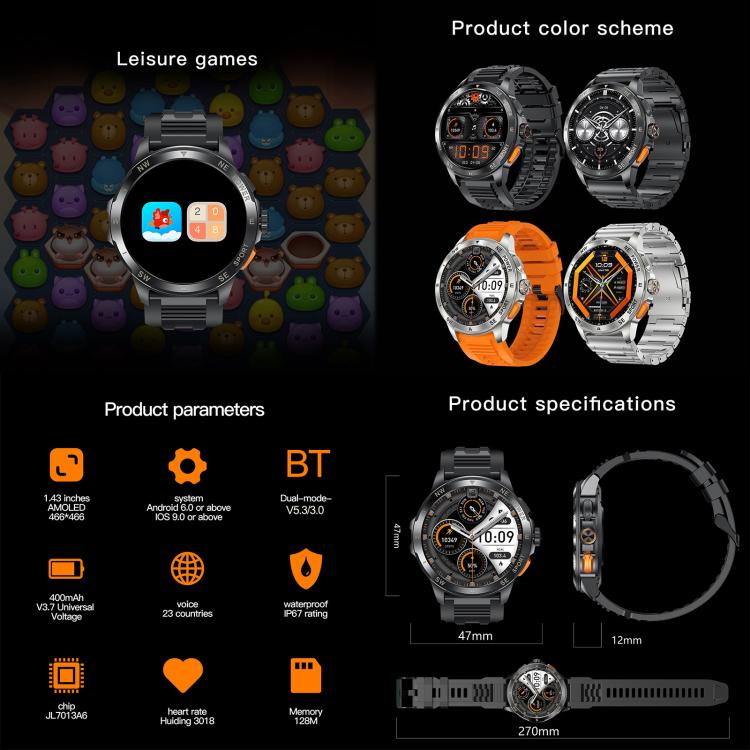 AK77 BT Call Smart Watch, Support Blood Oxygen / Blood Pressure / Heart Rate / Sports Health Monitoring Fitness Tracker(Orange Silicone) - free shipping - PMC TechLife - Order now!