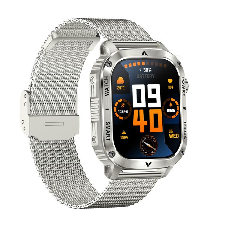 AK80 BT Call Smart Watch, Support Blood Oxygen / Blood Pressure / Heart Rate / Sports Wellness Tracking Fitness Tracker(Silver Mesh Steel)