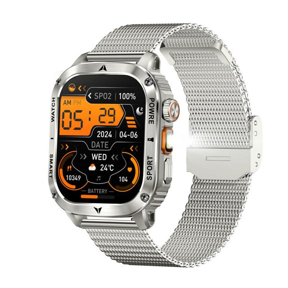AK80 BT Call Smart Watch, Support Blood Oxygen / Blood Pressure / Heart Rate / Sports Wellness Tracking Fitness Tracker(Silver Mesh Steel)