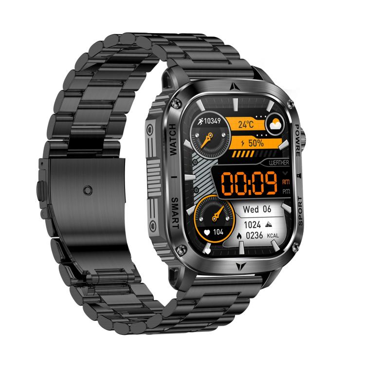 AK80 BT Call Smart Watch, Support Blood Oxygen / Blood Pressure / Heart Rate / Sports Wellness Tracking Fitness Tracker(Black 3-Bead Steel)