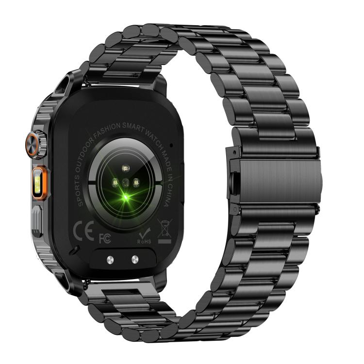 AK80 BT Call Smart Watch, Support Blood Oxygen / Blood Pressure / Heart Rate / Sports Wellness Tracking Fitness Tracker(Black 3-Bead Steel)
