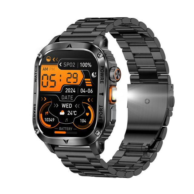 AK80 BT Call Smart Watch, Support Blood Oxygen / Blood Pressure / Heart Rate / Sports Wellness Tracking Fitness Tracker(Black 3-Bead Steel)