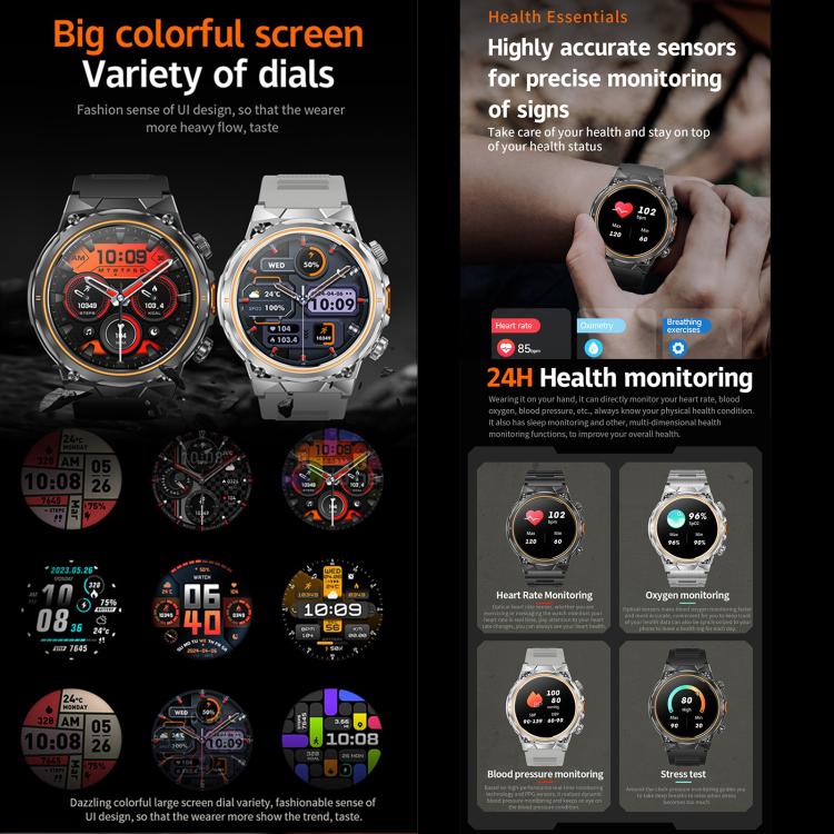AK81 BT Call Smart Watch, Support Blood Pressure / Heart Rate / Sports Wellness Tracking Fitness Tracker(Silver Silicone)