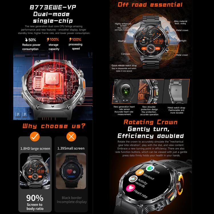 AK82 BT Call Smart Watch, Support Blood Oxygen / Blood Pressure / Heart Rate / Sports Health Monitoring Fitness Tracker(Silver Steel) - free shipping - PMC TechLife - Order now!