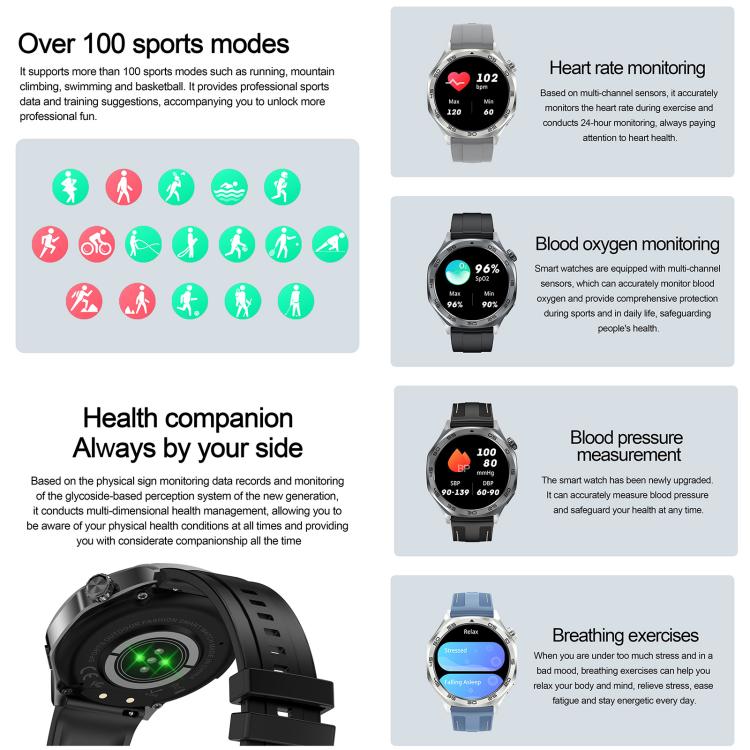 AK83 BT Call Smart Watch, Support Blood Pressure / Heart Rate / Sports Wellness Tracking Fitness Tracker(Black Silicone)