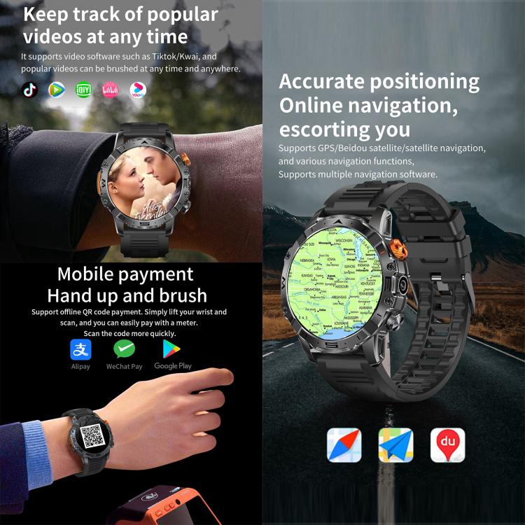 BH11 4G LTE Android 8.1 Smart Watch, 2GB+16GB, Unisoc 8541 Quad Core, Support Heart Rate / Blood Oxygen(Black Silicone) - free shipping - PMC TechLife - Order now!
