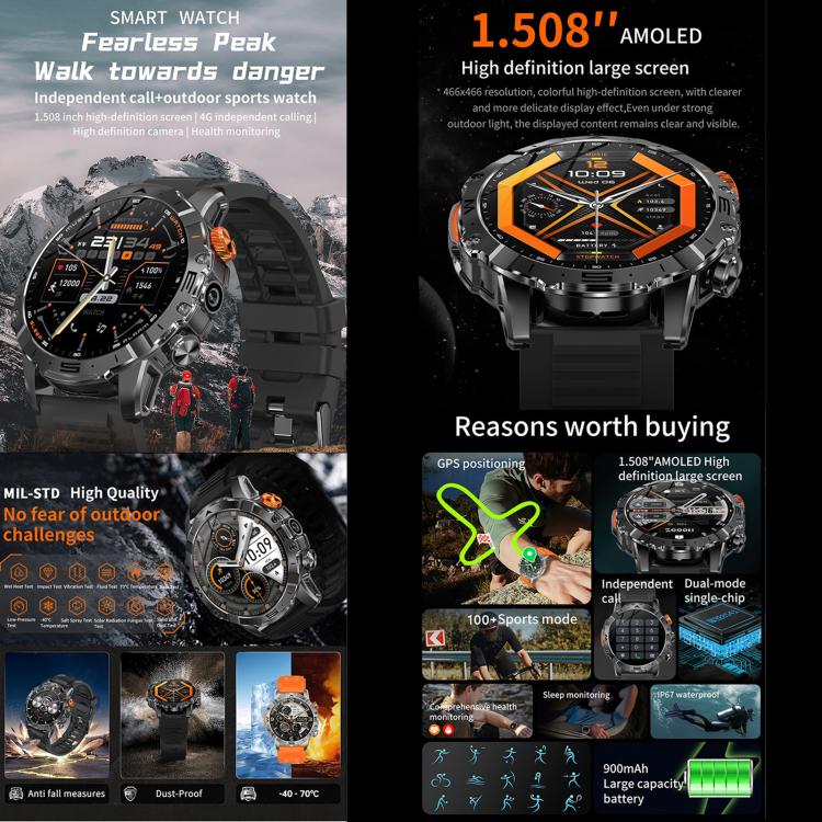 BH11 4G LTE Android 8.1 Smart Watch, 2GB+16GB, Unisoc 8541 Quad Core, Support Heart Rate / Blood Oxygen(Black Silicone) - free shipping - PMC TechLife - Order now!
